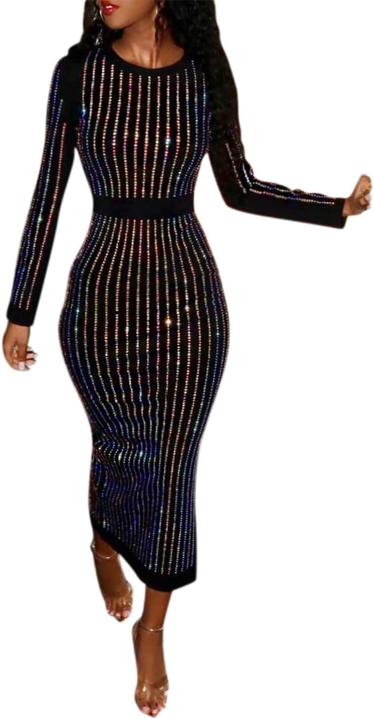 Lucuna Two Piece Night Club Outfits for Women Long Sleeve Top+Metallic Shiny Pants Bodycon Jumpsuit , XXLarge , 22black
