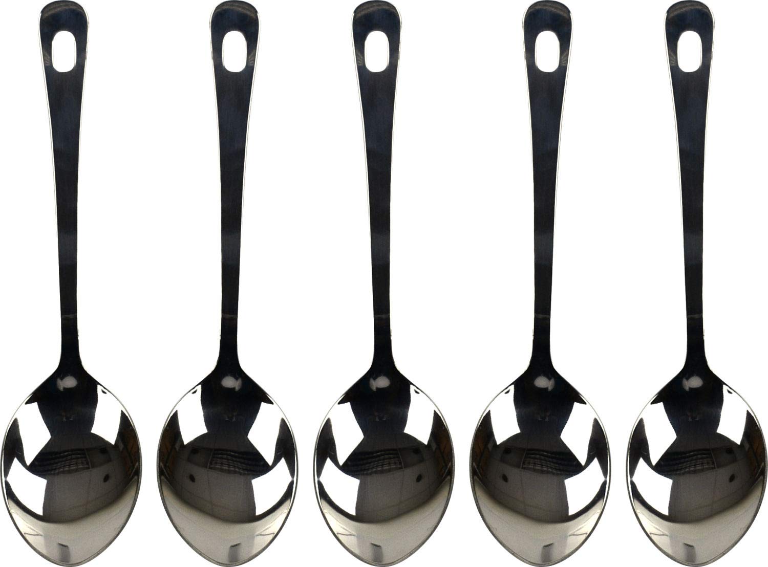 Set of 5 Stainless Steel Sober Spoons for Serving Cooking Dining (14")