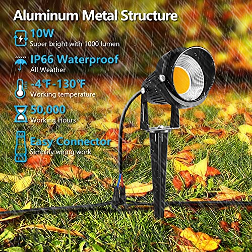 Zuckeo 10W Landscape Lighting Low Voltage Led Landscape Lights, Ip66 Waterproof Landscape Spotlights Yard Lawn Garden Outdoor Lights 12V 24V 1000Lm Warm White (12Pack With Connectors) #TOP1