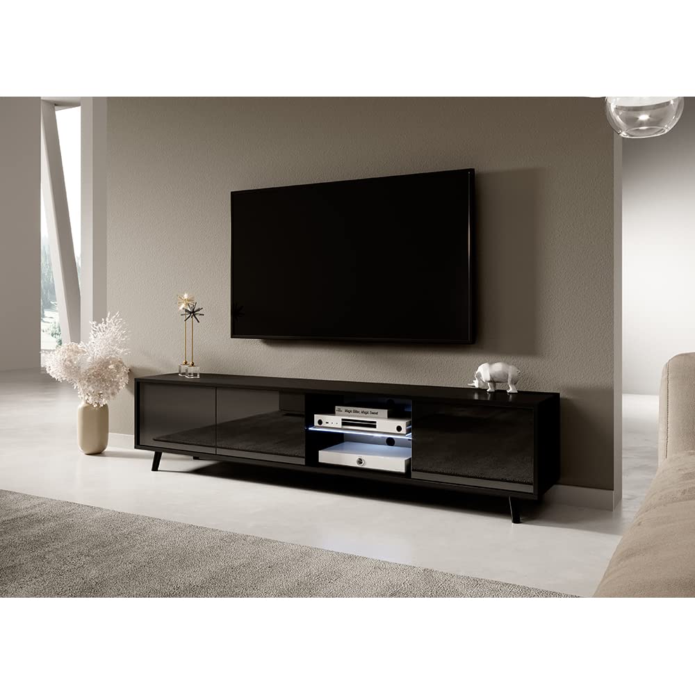 Selsey Meuble TV, Schwarz Matt/Schwarz Hochglanz, 175 x 31,3 x 40,5 cm 5903025294575