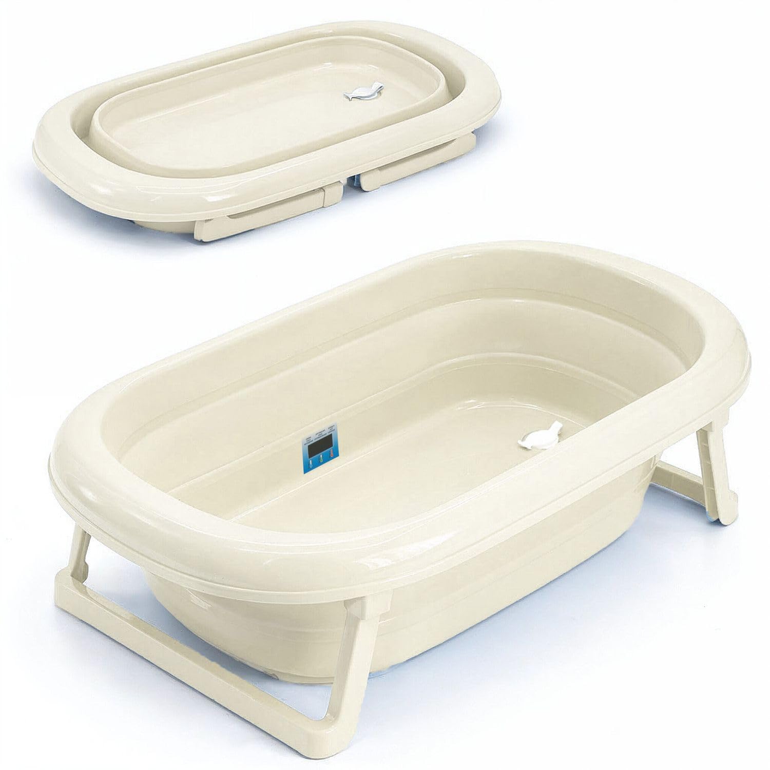 Babykajo Babybadewanne faltbar ab Geburt, mit Abflussstopfen & Thermometer-Sticker, BPA-frei, rutschfeste Füße, 81x48x23 cm, Babywanne faltbar für Neugeborene bis 16 Monate