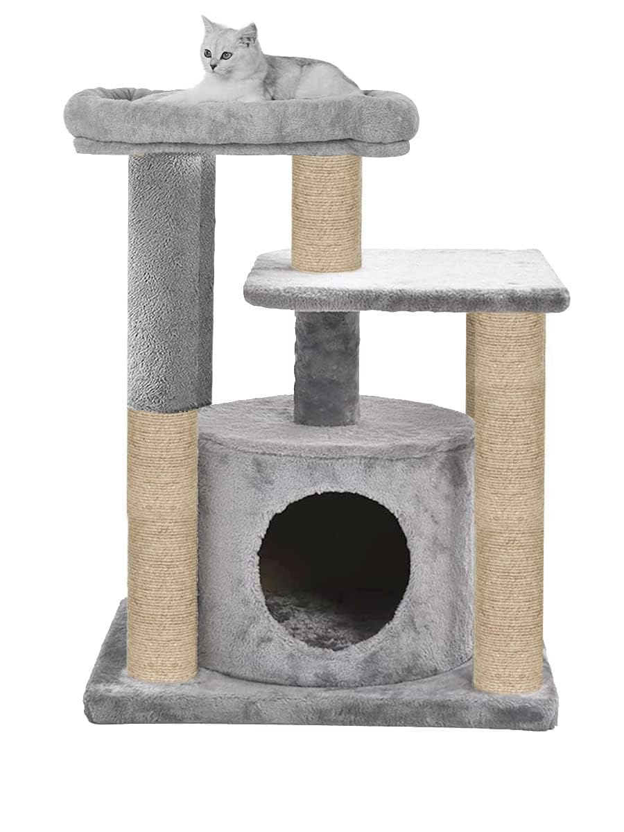 Purrway Condo Kitten Cat Tree - Hanging Ball | Cat Furniture | Top Perch | Scratching Posts | Jute Rope (Grey - FURR-27) (B0D16ZR21G) Amazon Price History, Amazon Price Tracker