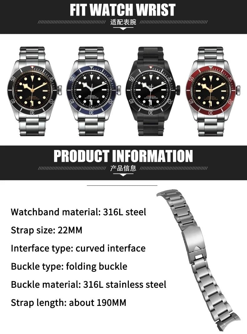 Pasek do zegarka ze stali nierdzewnej 316L 22 mm pasuje do Tudor 41 mm Heritage Black Bay Series m79230 srebrny pasek do zegarka metalowe bransoletki męskie