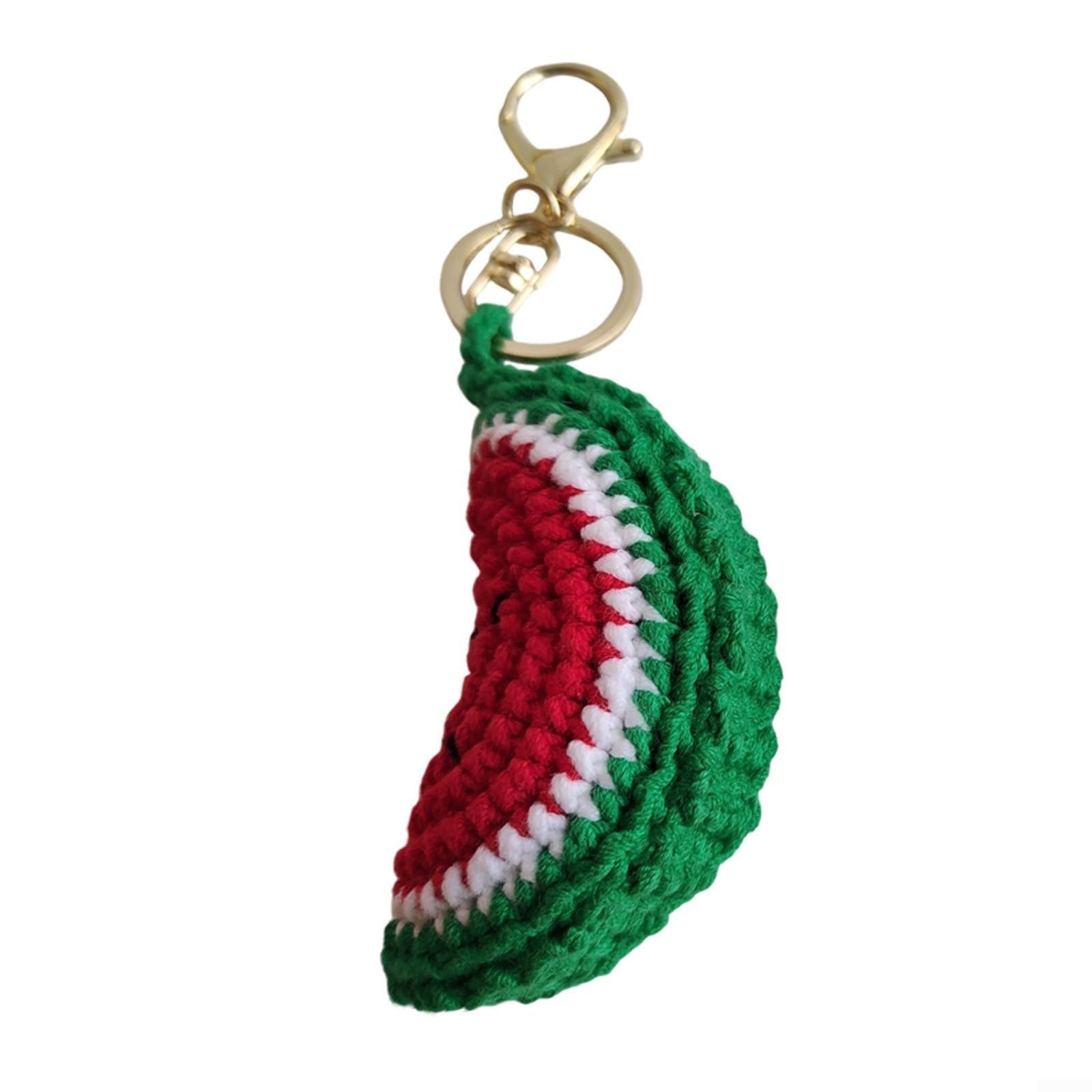 Megatwix Handmade Crochet Fruit Keychains - Watermelon & Strawberry Designs - Lightweight Yarn & Metal Keyring - Cute Bag Charm/Gift For Fruit Lovers,A