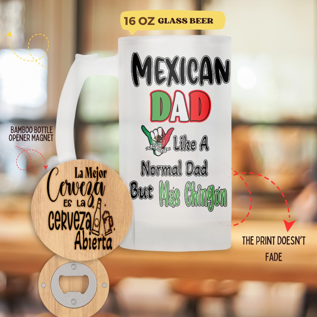 Tatina's Store Regalo Para Papa, Frosted Beer Mug 16 oz with Bamboo Opener, Regalos Para Papa Dia Del Padre, Mexican Dad Gifts, Fathers Day - El Pap...