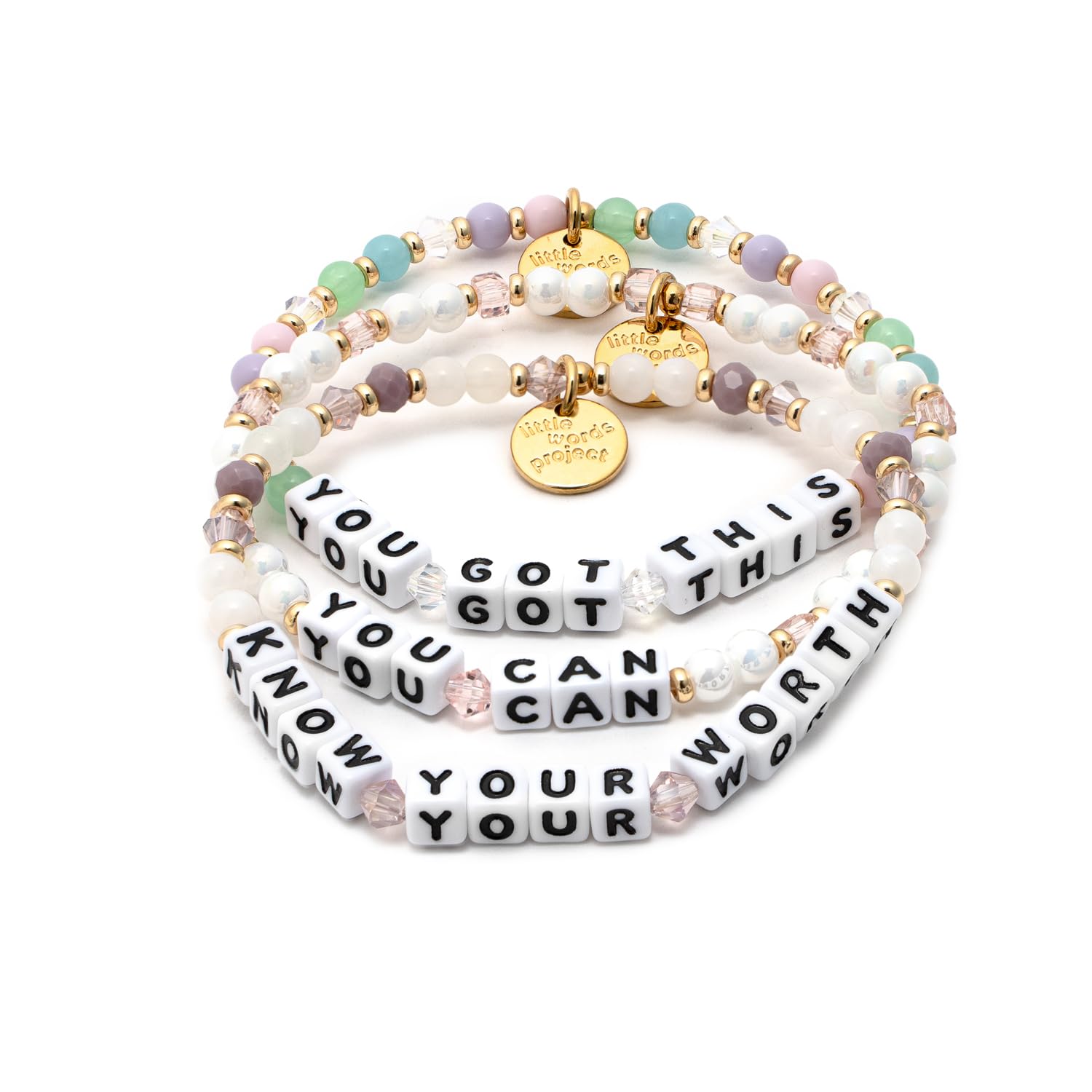 Little Words Project Boy Mom Bracelet, The Original Word Bracelet, Made with Colorful Beads and Gold-Plated Brass Hardware, Handcrafted Design & Positive Message, One Size Fits Most Essential Stack L/XL