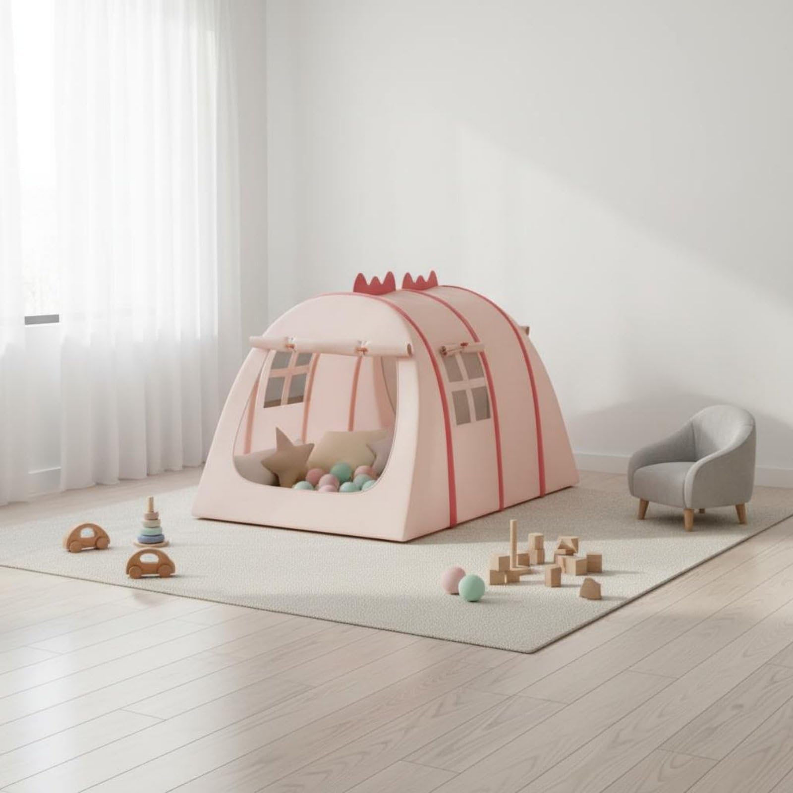 predolo Dinosaurier-Spielzelt faltbar & tragbar aufklappbar Dinosaurier Zelt mit Moskitonetz Dino Themenzelt für Jungen und Mädchen, Kinderzimmer, Garten, Rosa, S