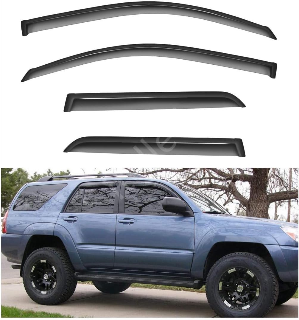 4pcs Outside Mount Dark Smoke Sun/Rain Guard Front+Rear Tape-On Auto Window Visors Compatible with 03-09 4Runner