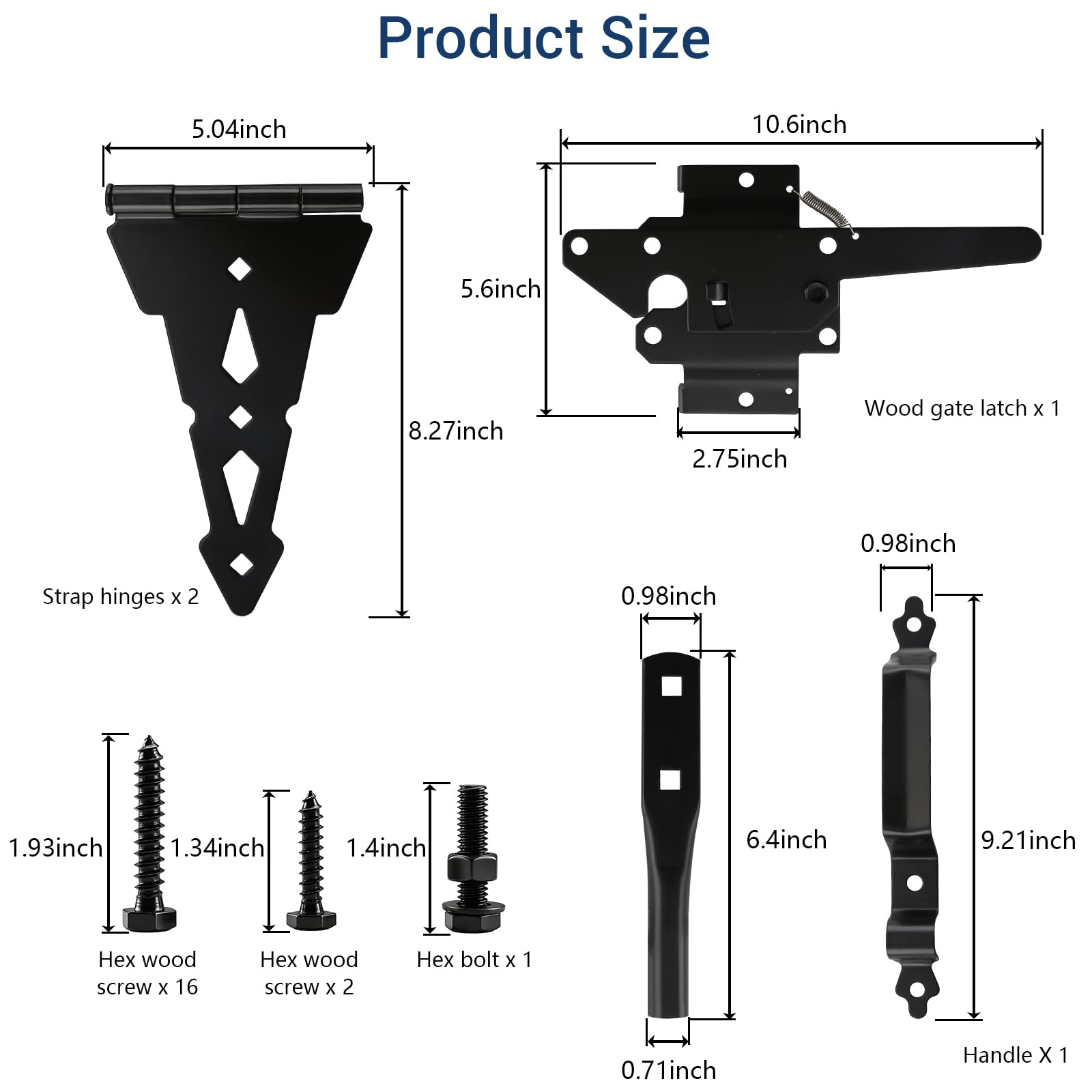 Heavy Duty Fence Gate Hardware Kit - Black Hinges & Latch -2 Heavy Duty Fence Gate Hardware Kit - Black Hinges & Latch -2