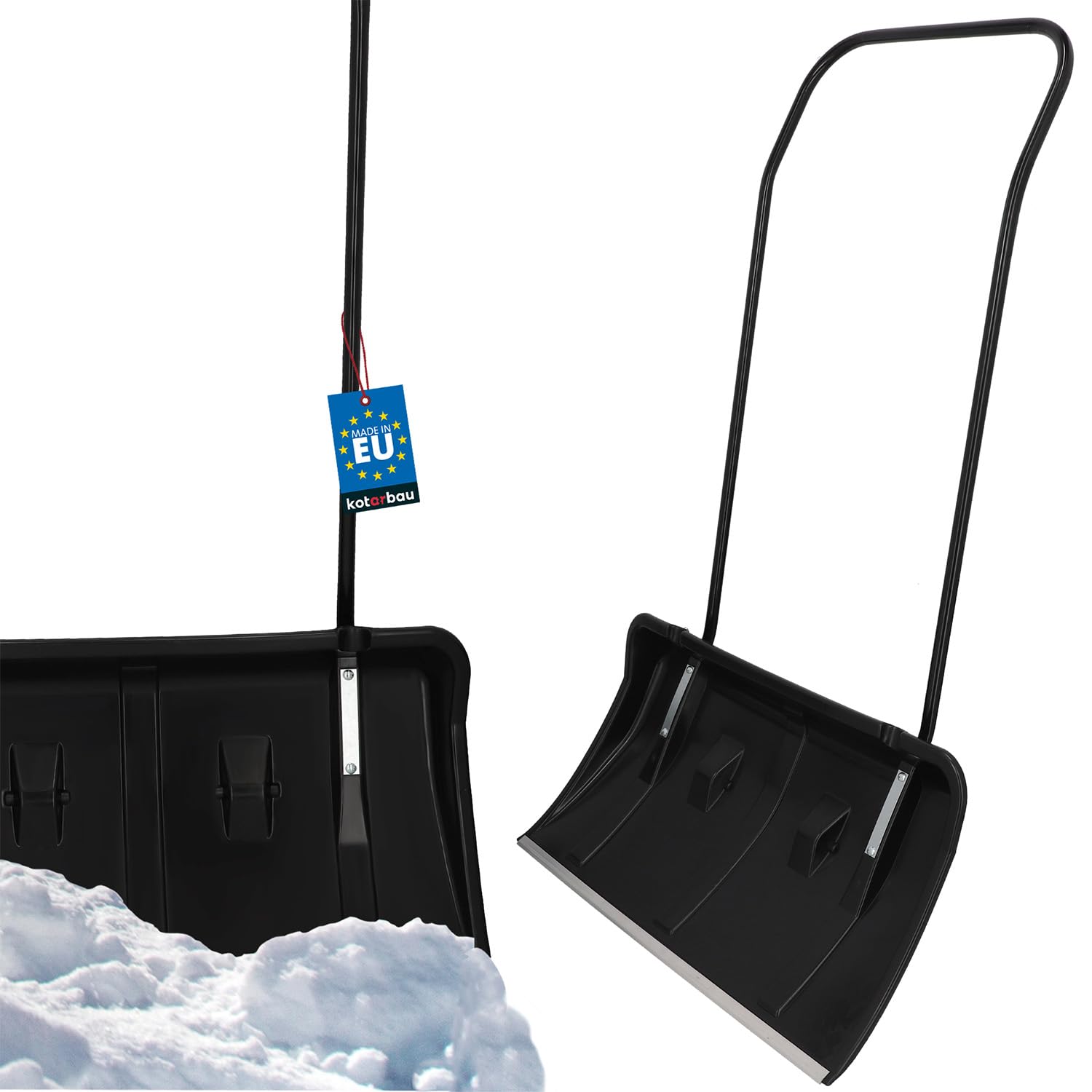 KOTARBAU® Schneeschieber mit Rädern Schneeschaufel 80 cm Schneewanne mit Alu-Profilkante Schneeschippe mit Metallgriff Schwarz Profi