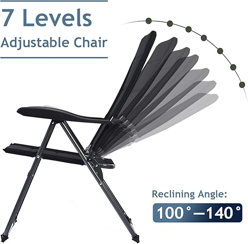 Miniatura 4 de S AFSTAR Sillas plegables para patio, juego de 2 sillas portátiles con reposabrazos y respaldos ajustables para césped, piscina, balcón (2)