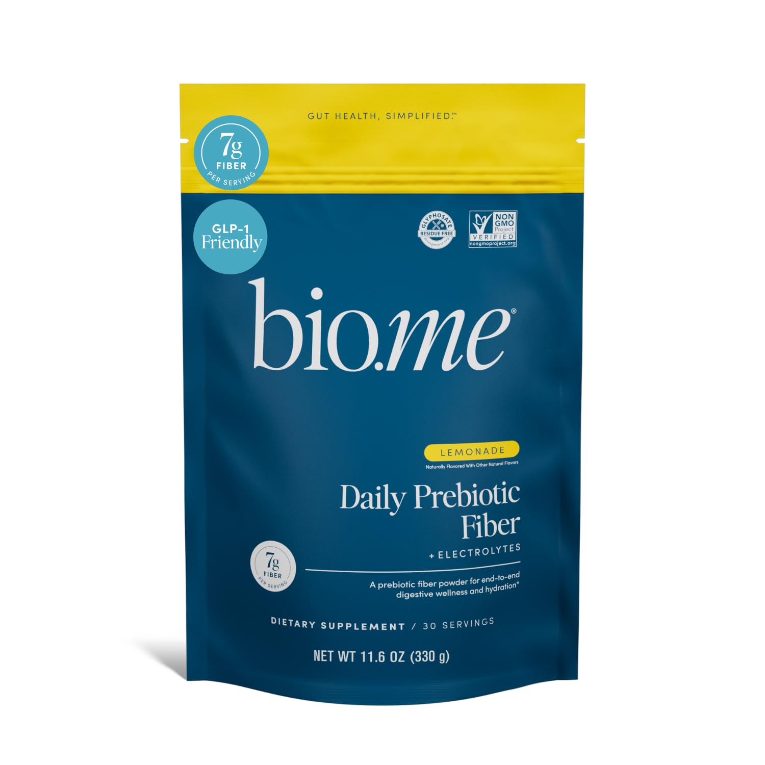Bio.me Suplemento de Fibras Prebióticas com Eletrólitos, 7 g por porção, sabor limonada, 30 porções