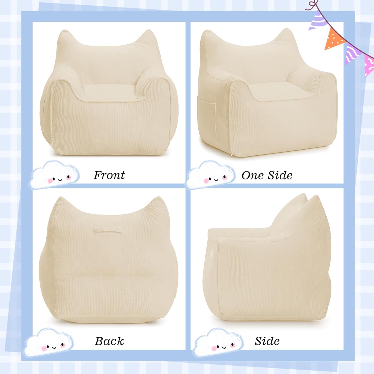 HOMMPA Kids Bean Bag Chair Toddler Boy and Girl Seat Memory Foam Sofa Corduroy Fabric Bean Bag Chairs for Playroom, Living Room, Bedroom,Beige