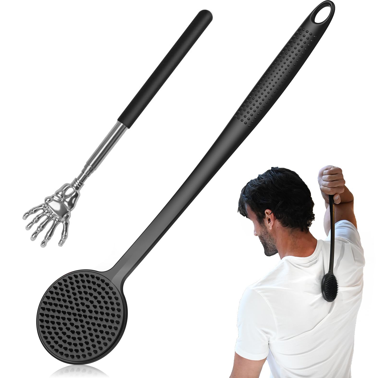 Back Scratcher, 2PackGifts for Men Back Scratcher ， 2025 New with 2 Silicone Scratch Surface, Deep Back Scrubber for Men/Women, Long Handle