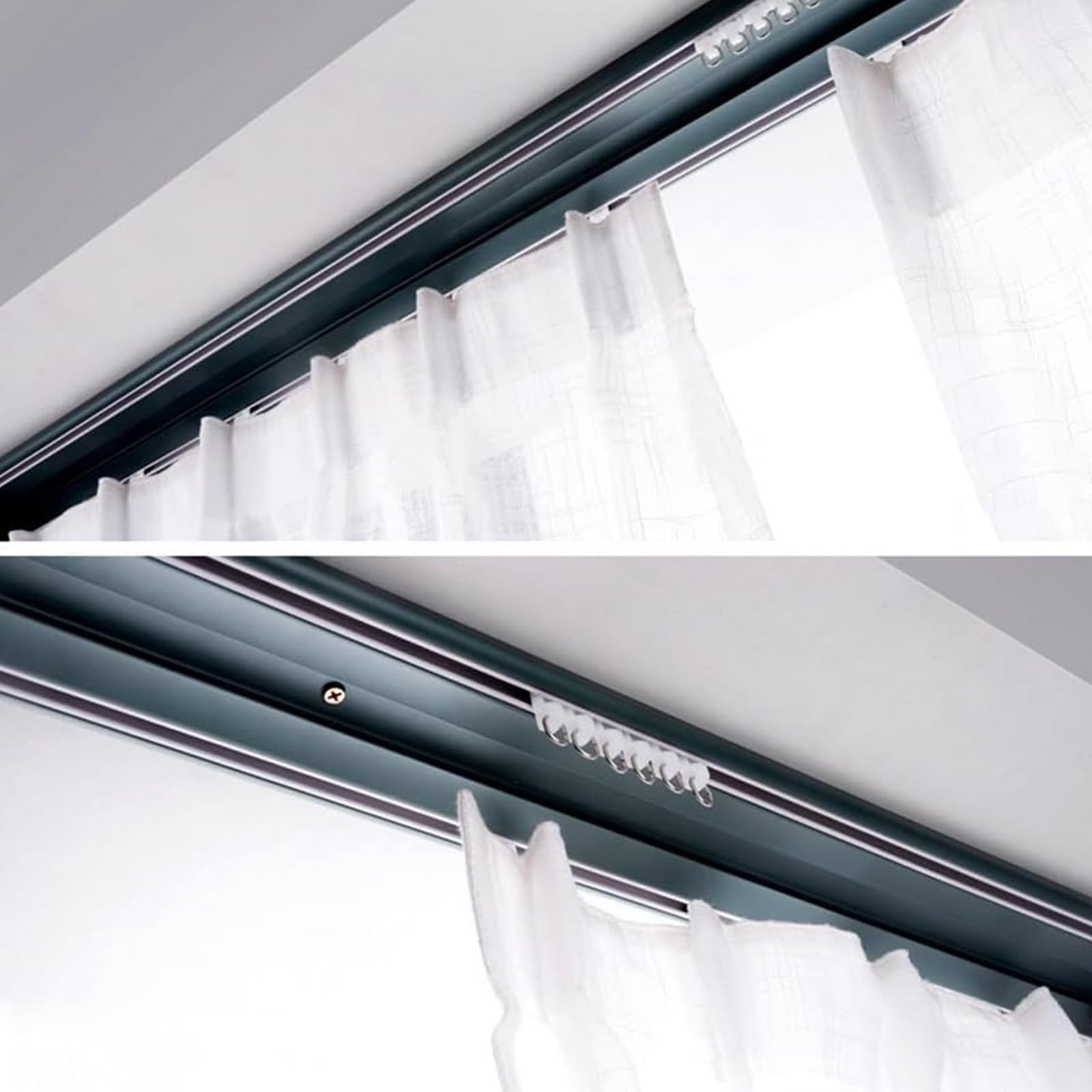 Kit di guide scorrevoli in alluminio, 230 cm, profilo bianco, struttura in acciaio, design Detive per una decorazione della casa liscia Ele (champagne h)