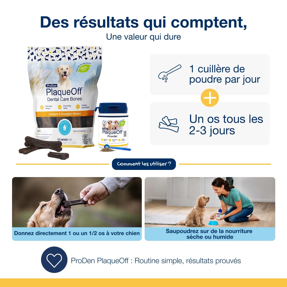 ProDen PlaqueOff Lot Dentaire Chien Poudre 60g et 13 Os à Mâcher au Poulet