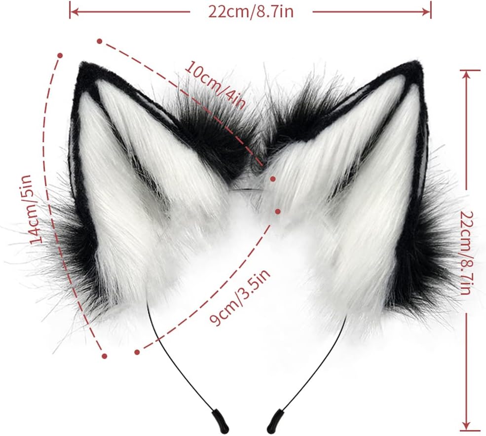 JUNBOON Faux Fur Cat Ears and Wolf Fox Tail Set Adult Kids Claw Glove Kit for Halloween Anime Cosplay Party - Image 2