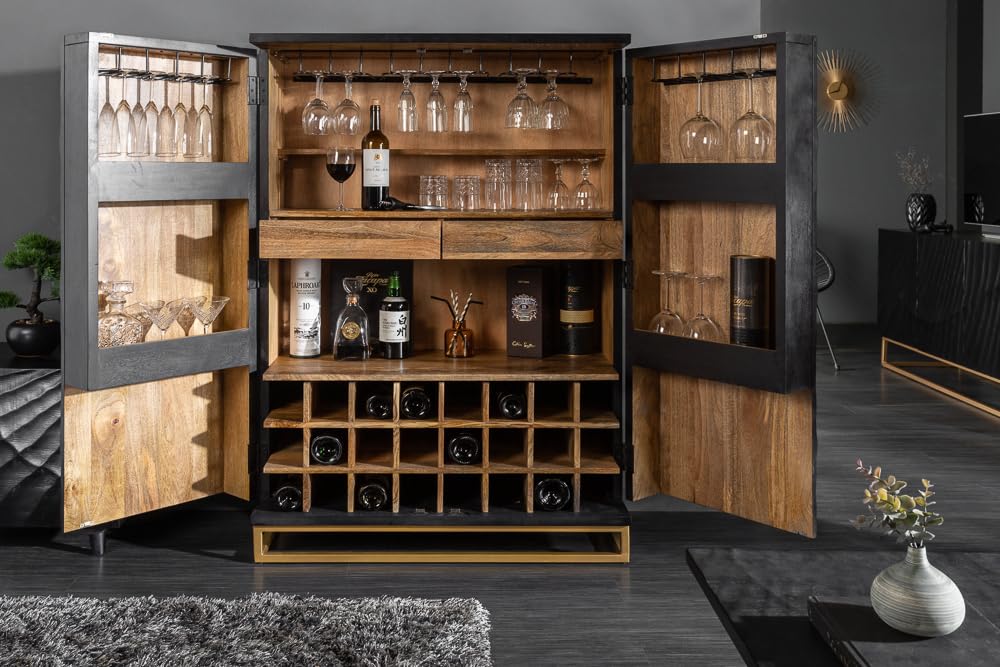 Barschrank SCORPION - 141cm - schwarz - Mangoholz Handgefertigtes Unikat