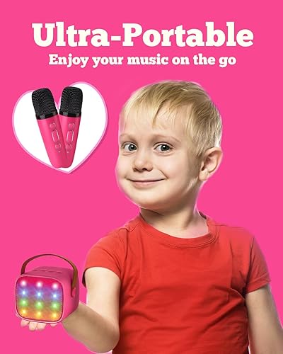 Miniatura 5 de Mini máquina de karaoke con 2 micrófonos inalámbricos para niños, juguetes para niñas y niños, altavoz Bluetooth portátil regalo para niñas de 4, 5,