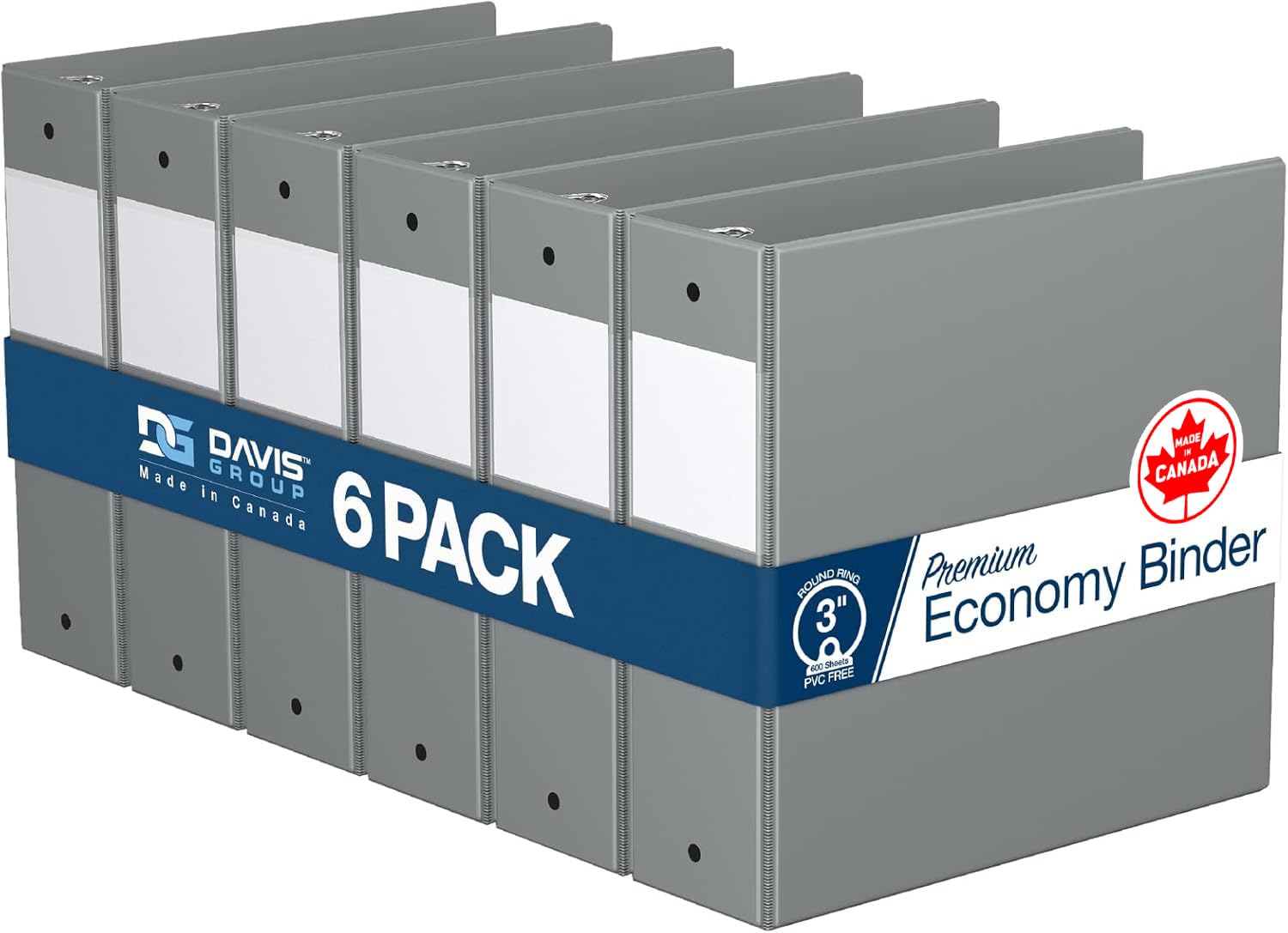 Premium Economy 6-Pack 3-Ring Binders for School or Office, Round-Ring Binders, 3 Inch, Gray — image 1