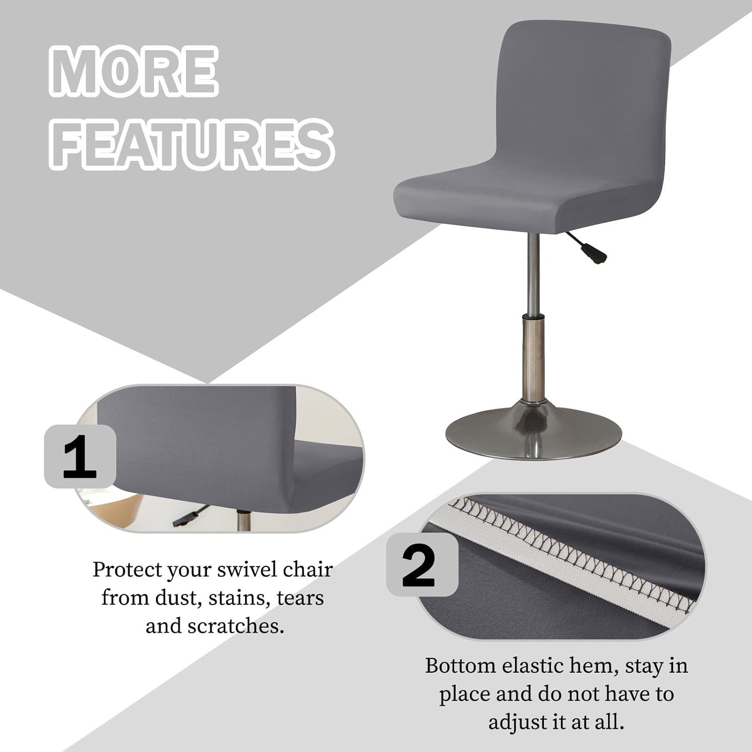 Spandex Bar Stool Covers, Square Pub Counter Stool Covers with Backs Stretch Barstool Protector Slipcovers Removable for Dining Room Swivel Barstool Chair Seat-Dark Gray A-6 Pack