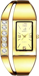 JewelryWe Damenuhr Rechteckige Armreifen Uhr: Gold Analog Quarz Armbanduhr Damen Armspange Uhr Spangeuhr mit Strass Metallarmband und Eckigem Zifferblatt - Elegant Luxuriöses Geschenk für Frauen
