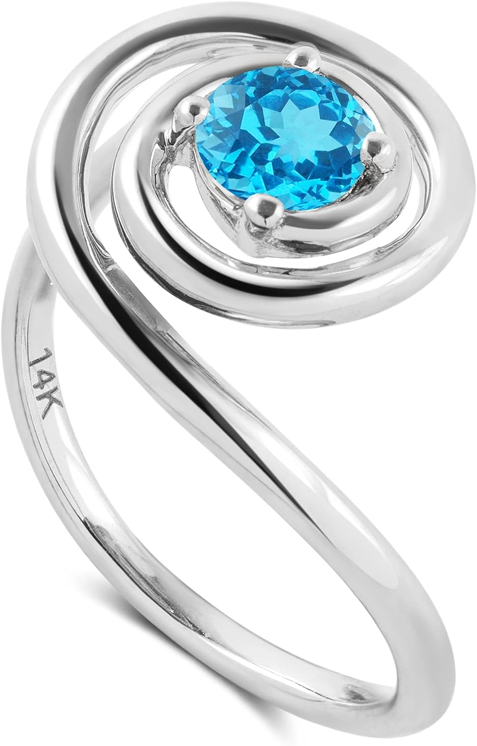 Engagement wedding ring set-Blue topaz ring set-Bridal ring set for women-White gold ring set-Alternative ring unique-Circle ring spiral