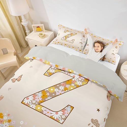 Miniatura 22 de Erosebridal Groovy - Juego de funda de edredón de flores vintage de los años 70 y 80, diseño floral personalizado, con inicial G, juego de cama