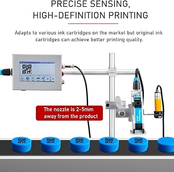 Line Inkjet Coder, Industrial Inkjet Printer, 12.7/25.4mm Automatic Coding Machine Expiry Date Printer Online Quick-Drying Inkjet Coding Machine for Barcode/Batch,25.4MM