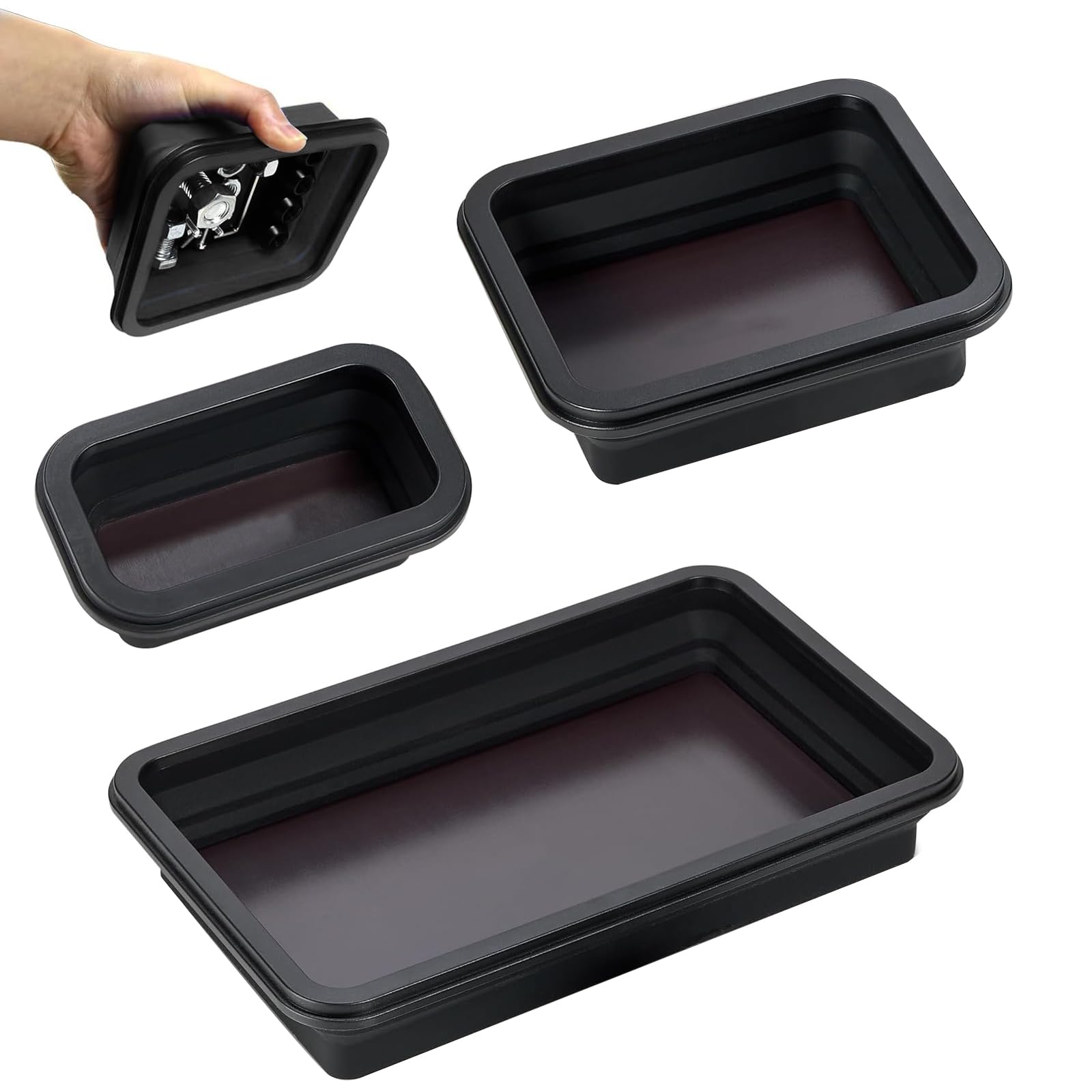 3 Pezzi Vassoio Magnetico Vassoio Pieghevole, Accessori da Officina per Piccoli Bulloni, Viti, Dadi, Rondelle e Altri Strumenti di Piccole Parti, Vassoio in Silicone Porta Attrezzi (Nero)