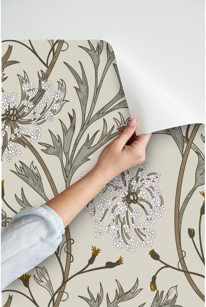 Spoonflower Peel & Stick Wallpaper Swatch - Flower Medieval Grass Romantic Dandelion Field Custom Removable Wallpaper