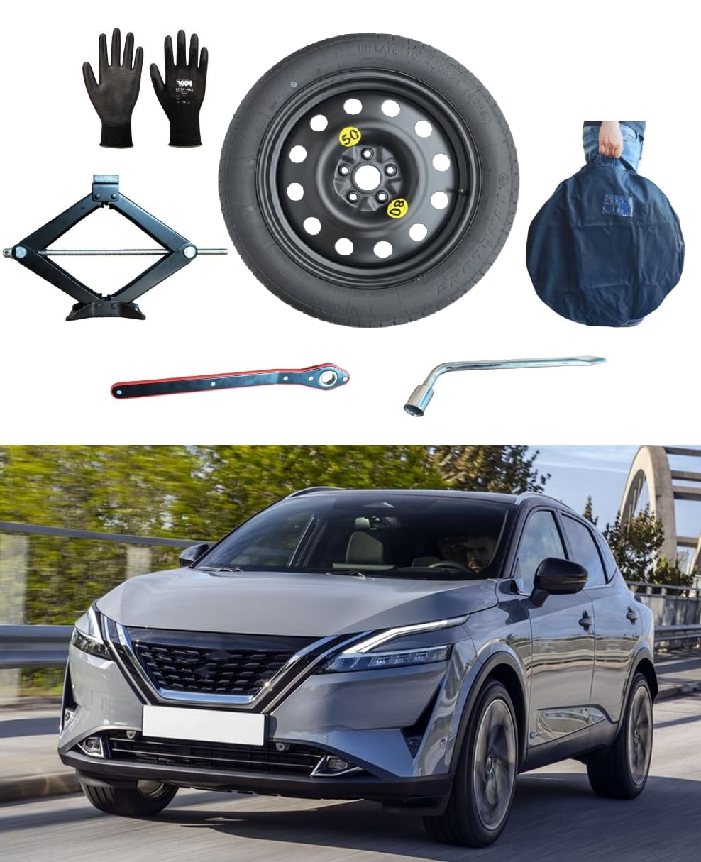 Kit de Roue de Secours 18" compatible avec Nissan Qashqai E-Power avec Cric, Clé, Gants et Housse