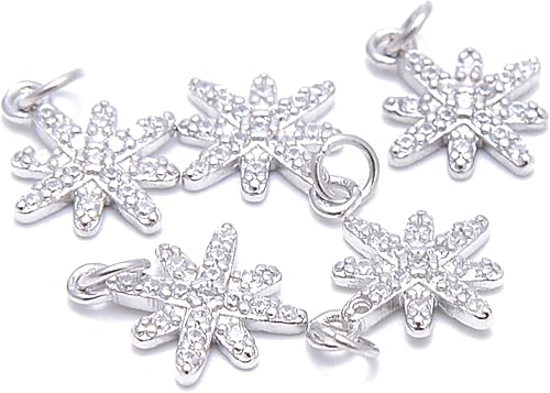 Miniatura 2 de JM Design Dije de plata de ley con copo de nieve con circonita cúbica de 0.394 x 0.512 in, 3 unidades por bolsa para fabricación de joyas