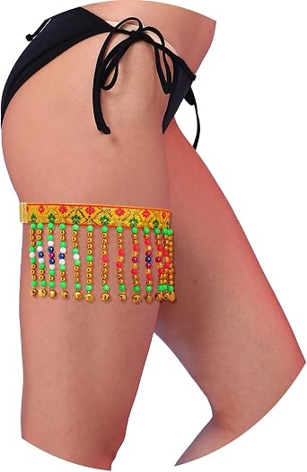 deladola Adjustable Rainbow Leg Garter Rave Tassel Bead Thigh Garter Festival Exotic Costume for Women