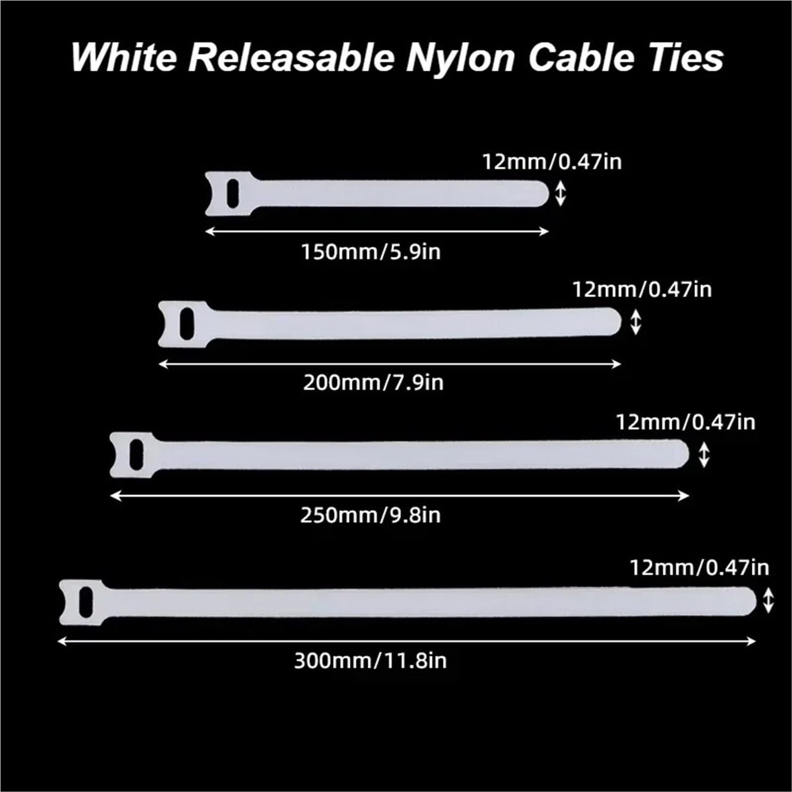 Lot de 60 à 6000 attaches de câble réutilisables en nylon pour casque audio USB Blanc