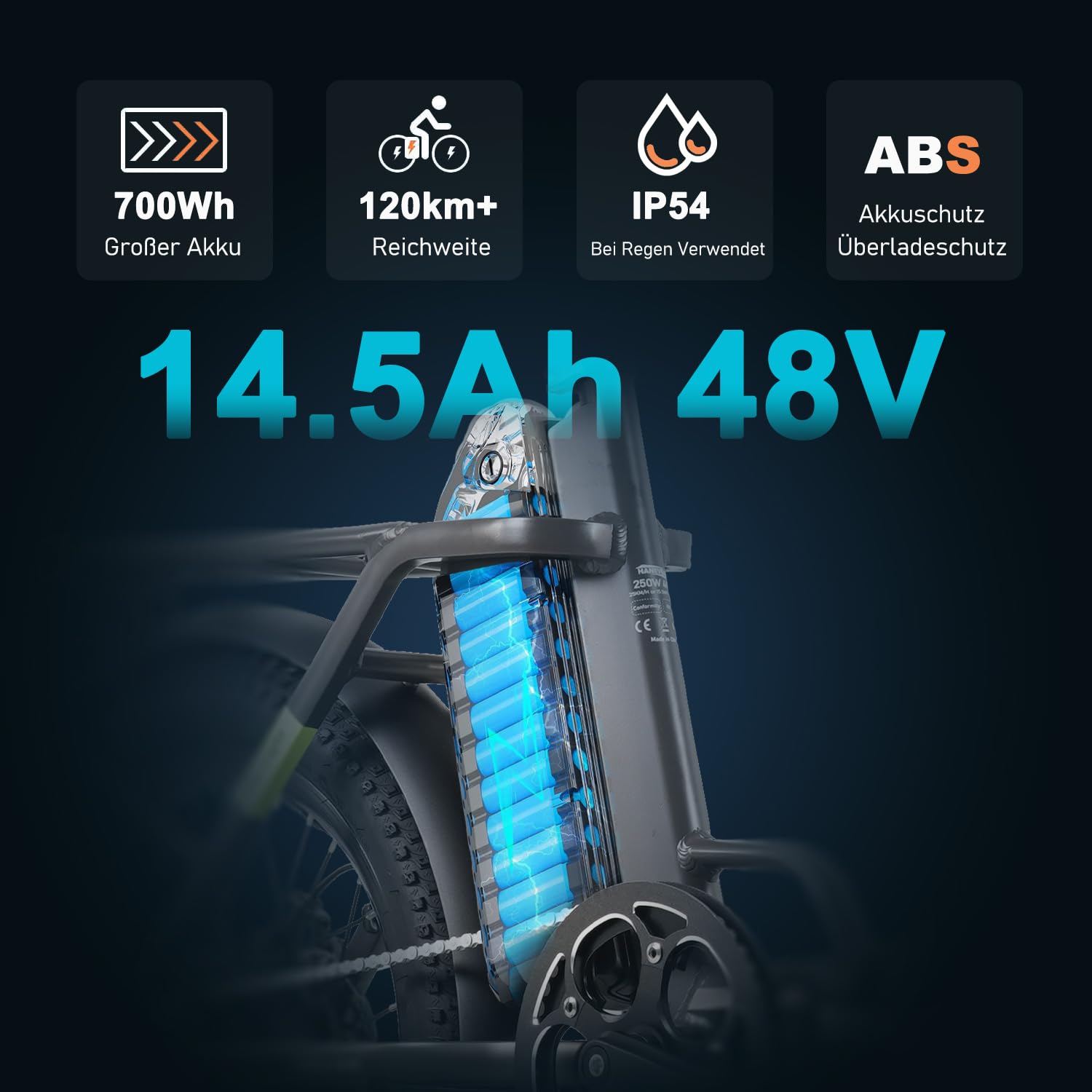 HANEVEAR H6-Light E Bike Klapprad, Elektrofahrräder mit Drehmomentsensor | 48V 14,5Ah Akku bis zu 120km+ | 55N.m 250W-Motor | 3.0'' Fat E-Bike, Off-Road Pedelec EBike Herren Damen