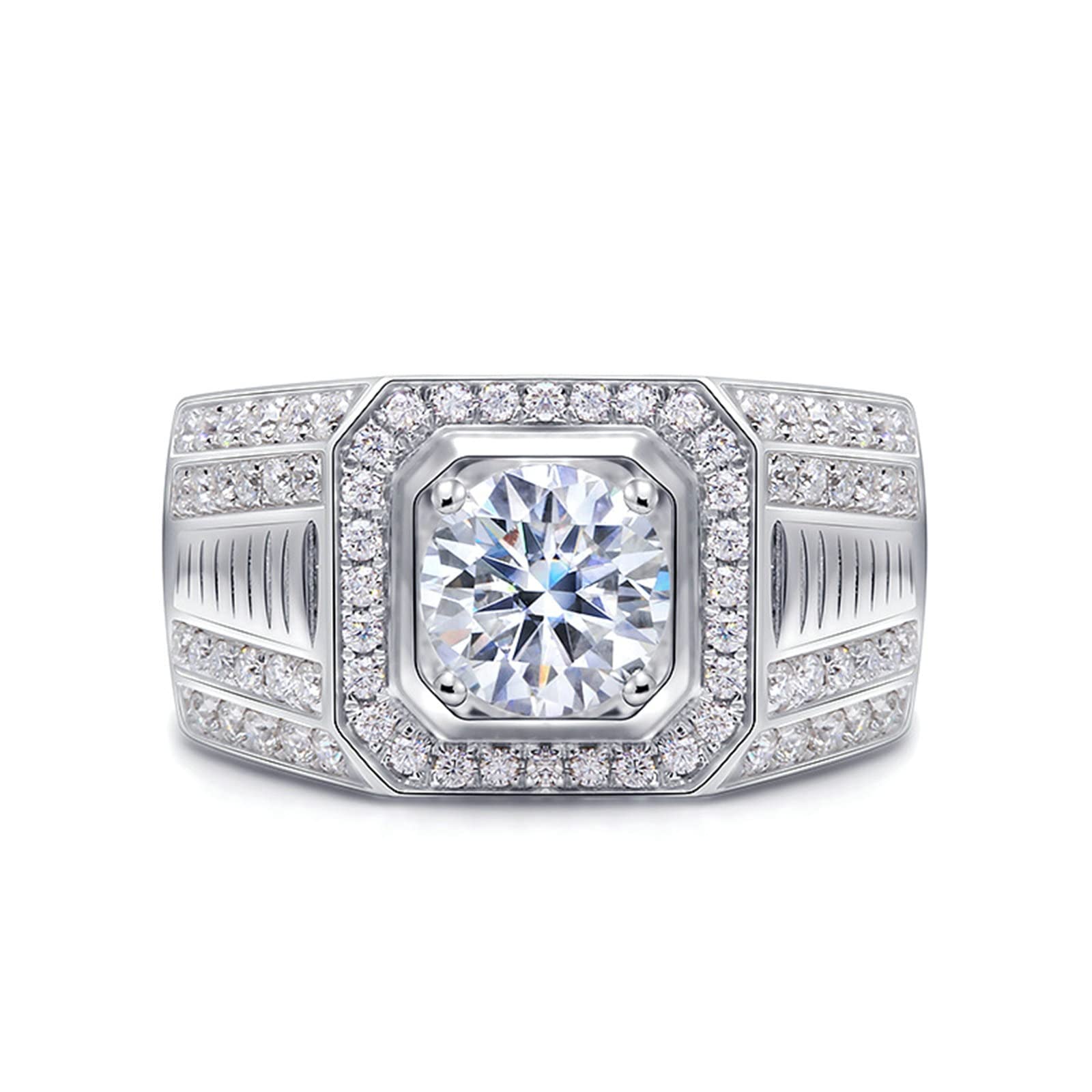 Anello Uomo Fidanzamento, Anello Oro Bianco 18K Largo Lusso Rotonda con Moissanite 2ct Anello Vintage Uomo