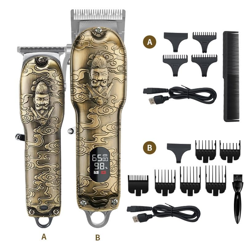 Tagliacapelli Uomo Professionale, Tagliacapelli elettrico professionale da uomo, ricaricabile tramite USB, con display LCD, interamente in metallo, 2 pezzi