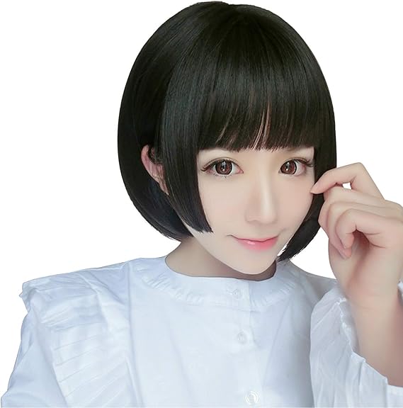 Amazon Aosntek ウィッグ ボブ ショート 姫髪 姫カット フルウィッグ かつら 姫髪 レディーズ ストレート 自然 医療用 ハロウィン 日常 小顔 可愛い 自然 原宿 ロリータ ぱっつん前髪 Wig ブラック フルウィッグ 通販