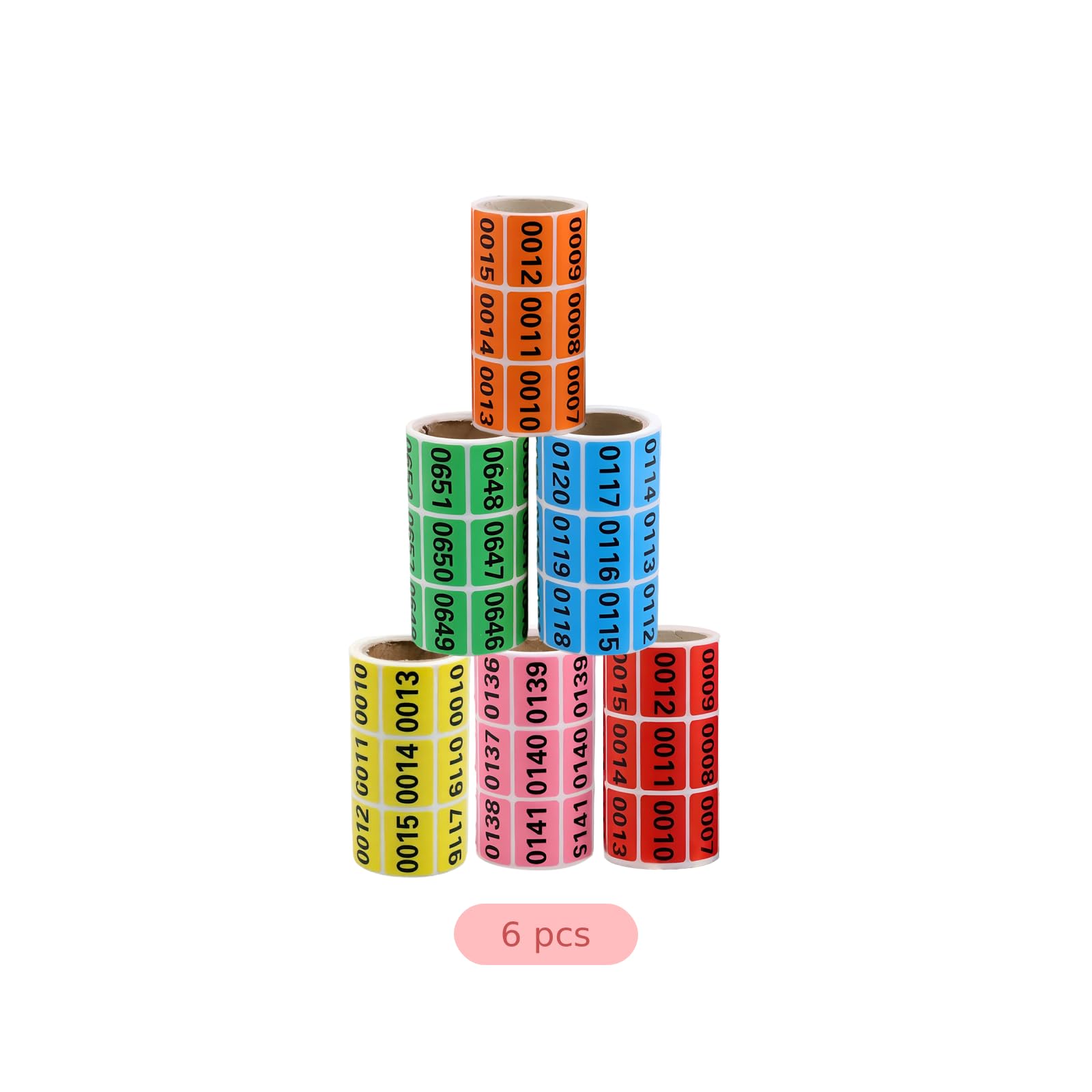 6 rouleaux d'étiquettes numérotées en papier kraft, étiquettes autocollantes à numérotation consécutive, rouge orange jaune vert bleu rose, pour inventaire, organisation et rangement