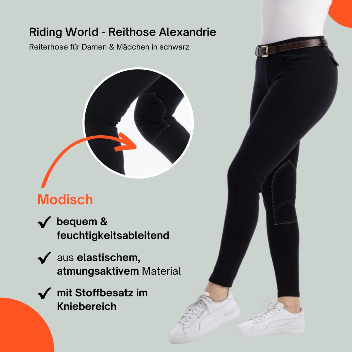 RIDING WORLD - Pantalon d'équitation pour femmes et enfants Alexandrie | Pantalon de cavalier avec renforts en tissu aux genoux | avec poches avant | Legging d'équitation en six couleurs | Vêtement