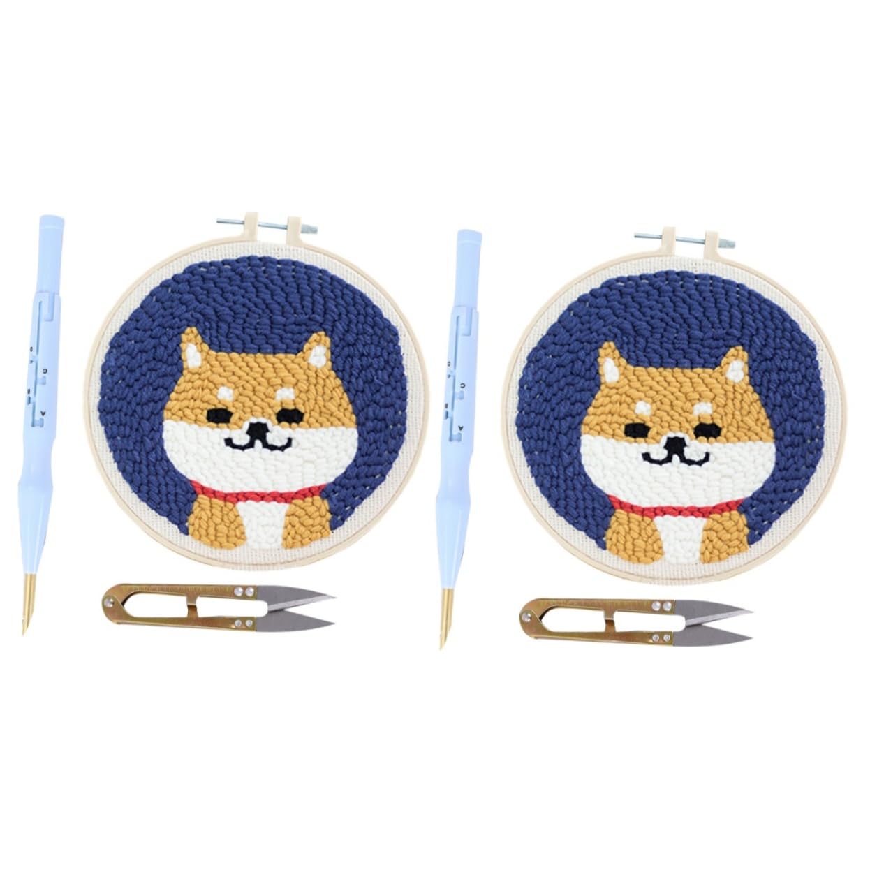Tofficu 2sets Strumenti Per Ricamo Stile Shiba Inu Tela Rotonda Forbici Fili Colorati e Accessori Per Arte Creativa Per Ragazzo Ragazza e Hobby Fai Te