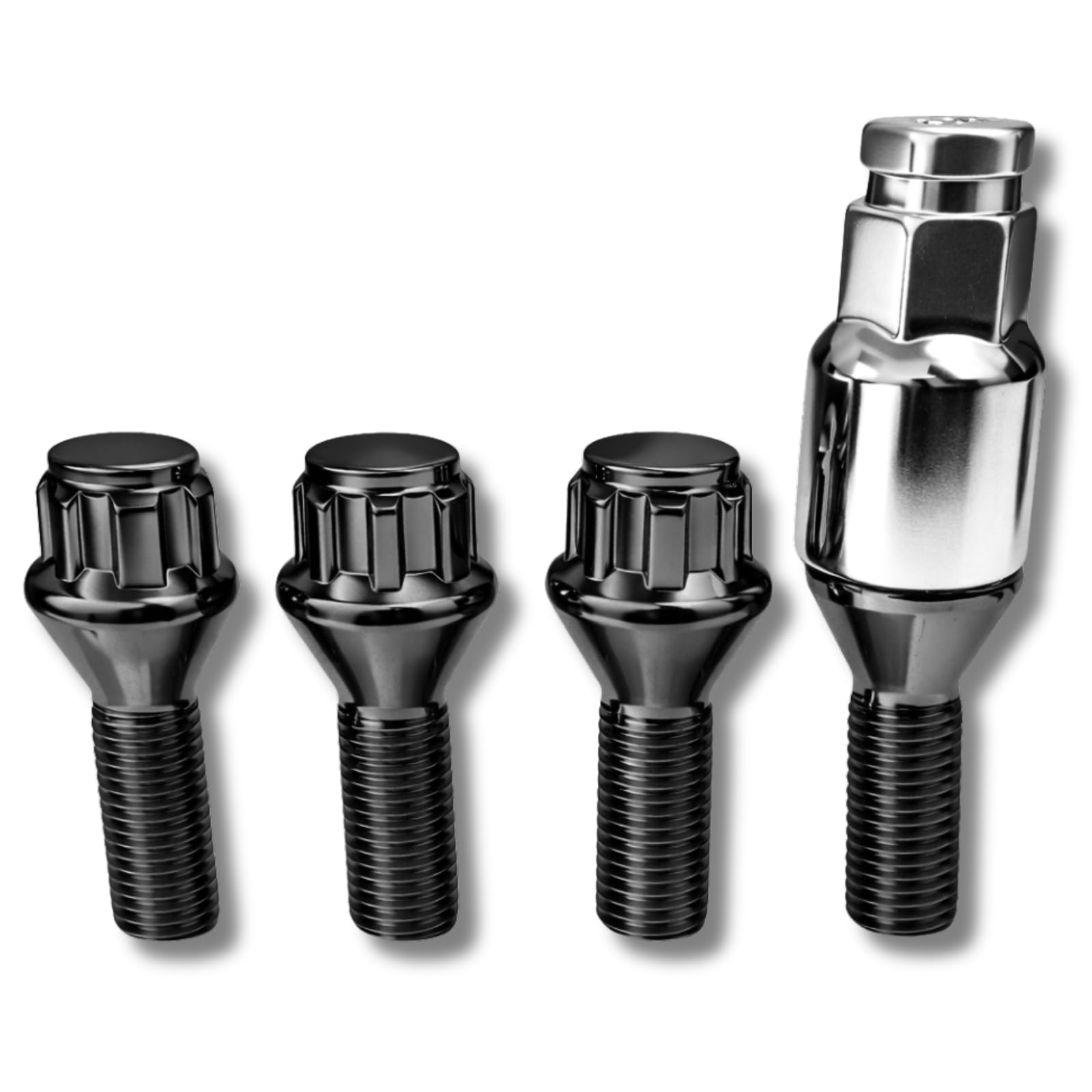 Felgenschloss M12x1,5x25mm Kegelbund 60° kompatibel mit Dacia Fiat Mercedes Mitsubishi Nissan Opel Renault Smart Suzuki 4x schwarze Felgenschlösser Felgensicherung Radsicherung Radschrauben Radbolzen