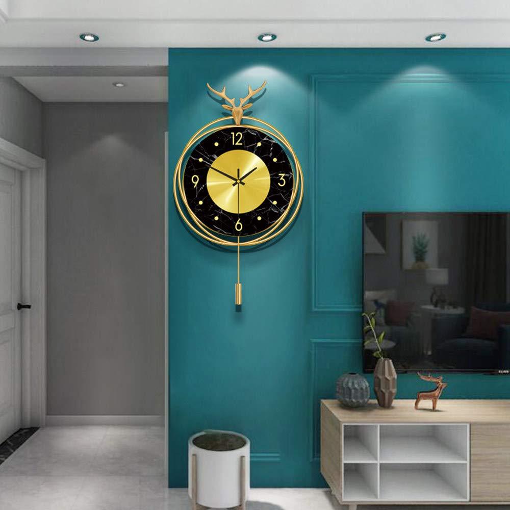 XJBTBA Digitale Wanduhr, Hirschkopf-Uhr aus reinem Kupfer, stilvolle Persönlichkeits-Wanduhr für Wohnzimmer-Heimdekoration, minimalistische Kunst-Wanduhr, verwendet in Zuhause, Büro, Hotel