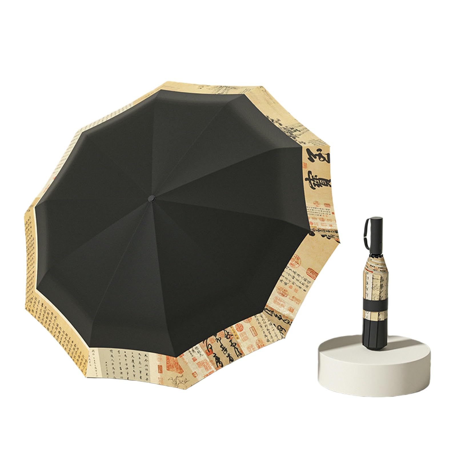 Ombrello Pieghevole Parasole Con Protezione Solare In Vinile Nero Antipioggia Di Grandi Dimensioni Tre Volte Completamente Automatico