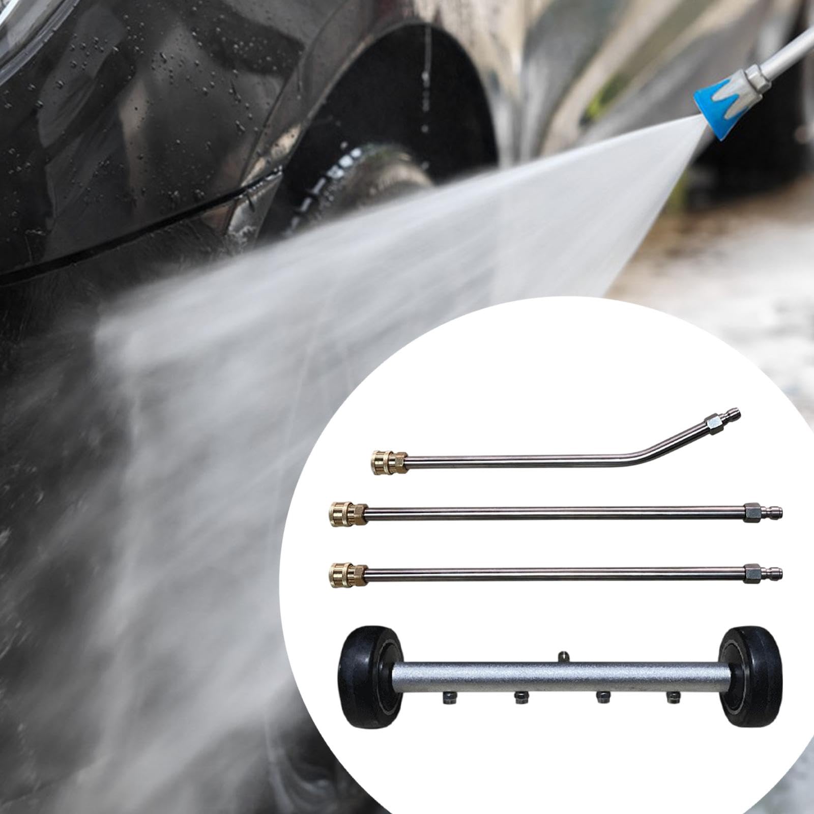 Limpiador de Chasis Lavadora a Presión Barrido Agua Conexión Rápida Boquillas 1/4 Ruedas Extensibles Adecuado para Autos SUV Pasillos Terrazas, Negro