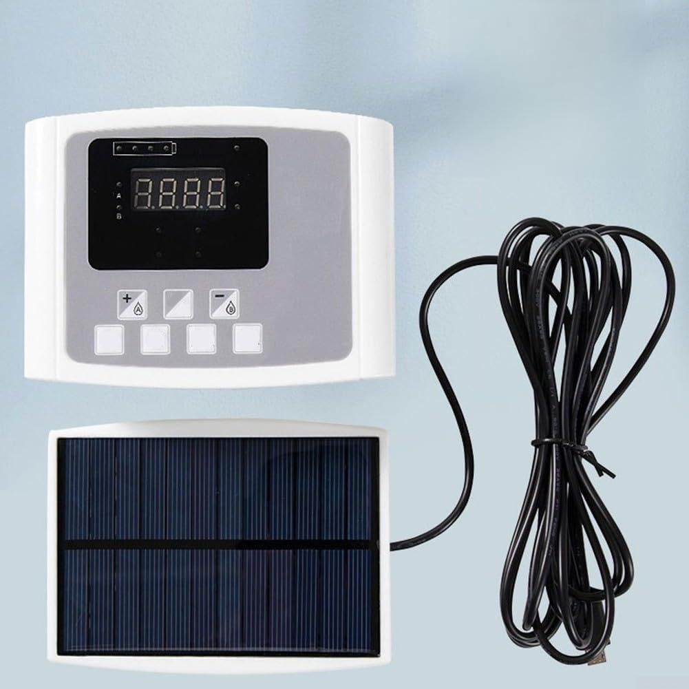 Temporizador de riego solar con bomba doble, sistema automático de riego por goteo con alertas de voz, batería de respaldo para balcón, jardín, oficina