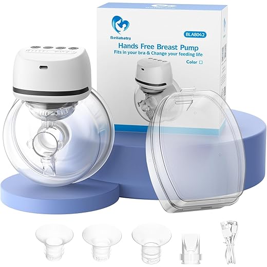 Sacaleches Eléctrico Portátil Bellababy, Manos Libres, Bajo Ruido, Extractor de Leche Viene con Bridas de 24 mm, 4 Modos y 6 Niveles de Succión, 1 Unidad
