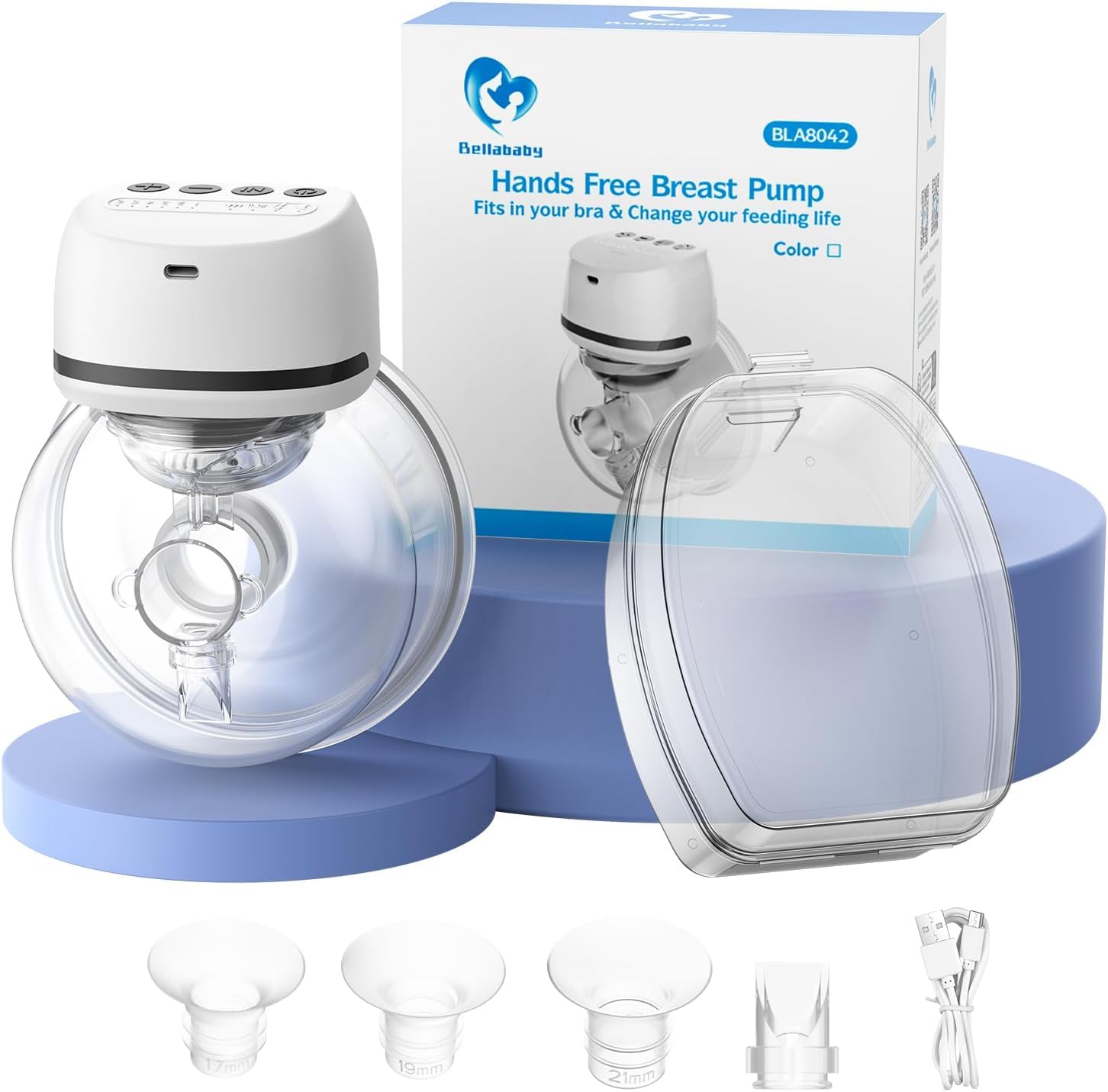 Bellababy Tiralatte Elettrico Indossabile Mani Libere a Basso Rumore, Tiralatte Viene Fornito con Flange da 24 mm, 4 Modalità e 6 Livelli di Aspirazione, 1 Pieza, Grigio, EU8042