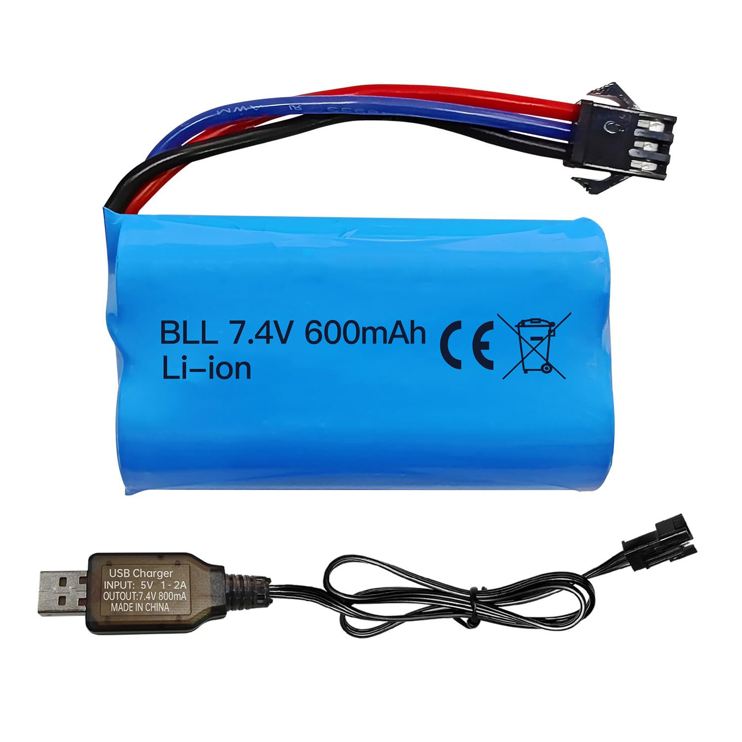 ZYGY 7.4V 600mah 2S SM-3P Plug Li-ion Battery with USB Charging Cable for DE82 TK3086B G20601 RC Toy RC Car TK-3082B Stunt Flip Car Battery
